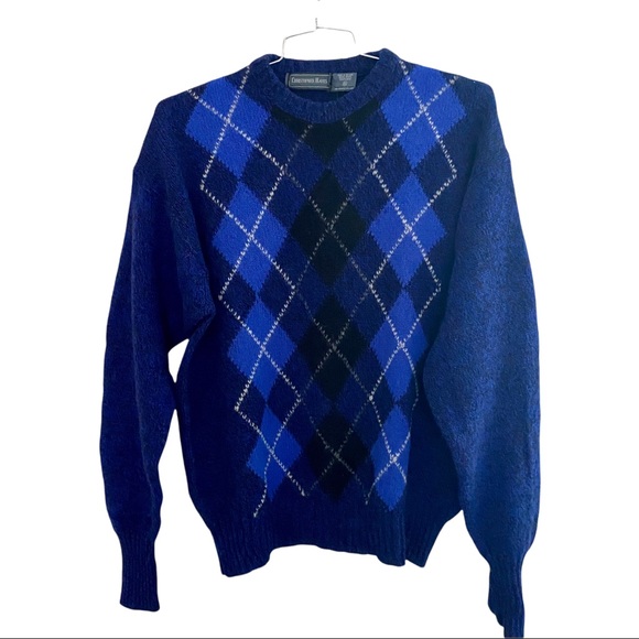 Vintage Other - Christopher Hayes Irish Wool Argyle Sweater Blue Tan Size XL